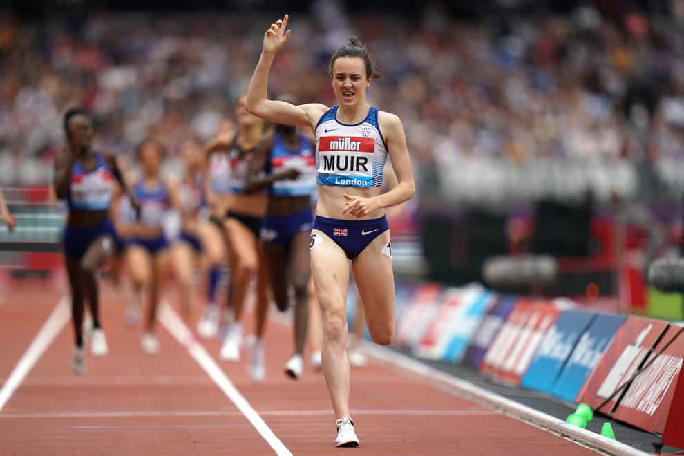 Laura Muir crossing the line following her 1500m race at the Diamond League in London this year (PA Images)