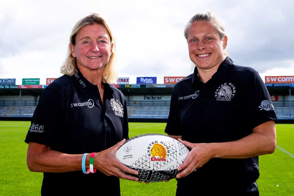 Exeter Chief Head Coach Susie Appleby, left and assistant Amy Garnett (Exeter Rugby Club/JMP UK)