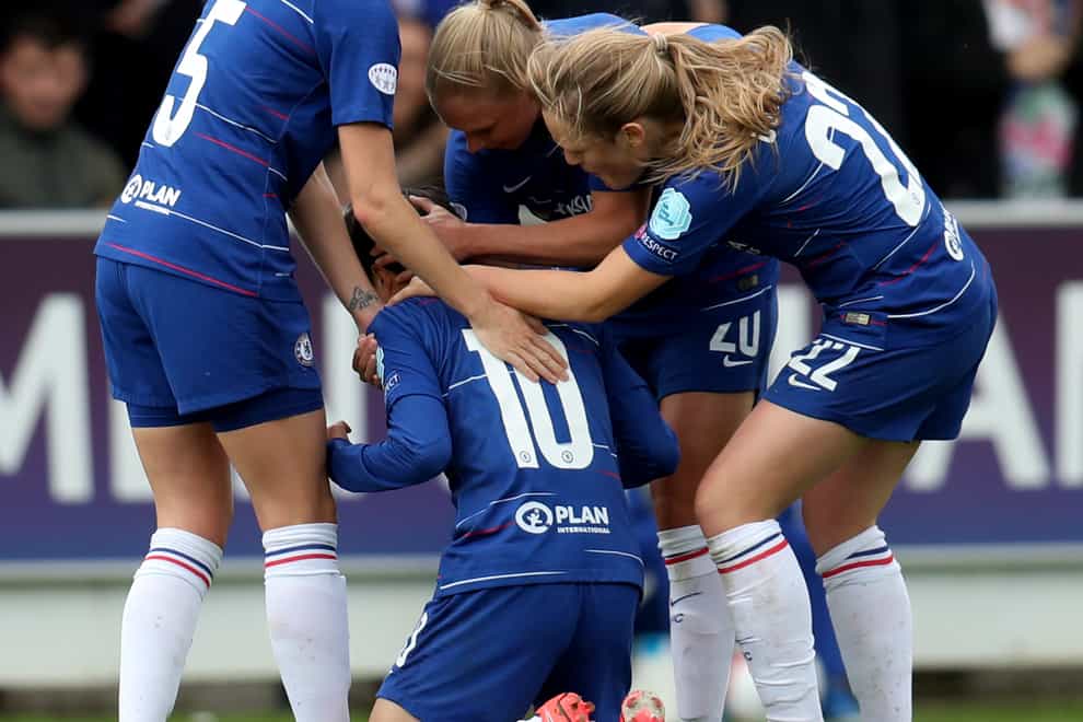 Chelsea Ladies celebrate a goal in last season's semi-final (PA Images)