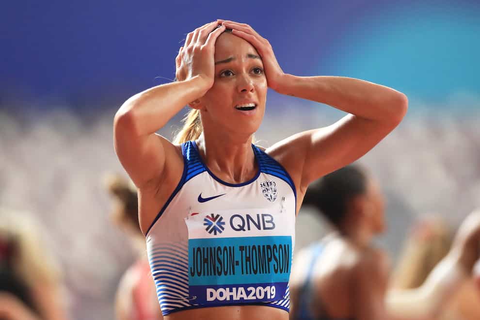 Katarina Johnson-Thompson in amazement after winning the heptathlon gold medal (PA Images)