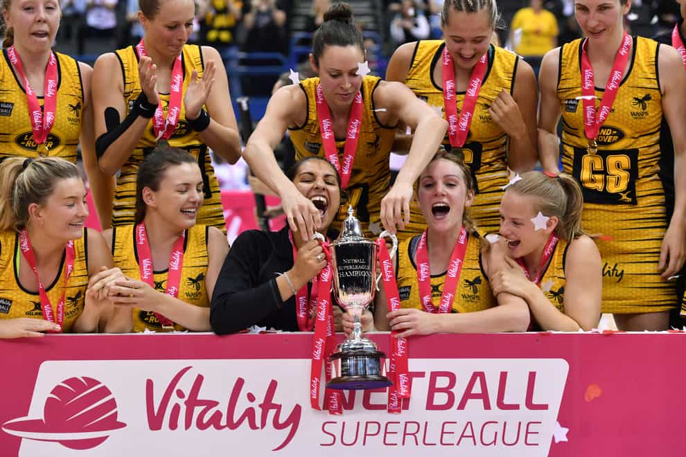 Wasps Netball celebrating their Vitality Superleague win last year (PA Images)