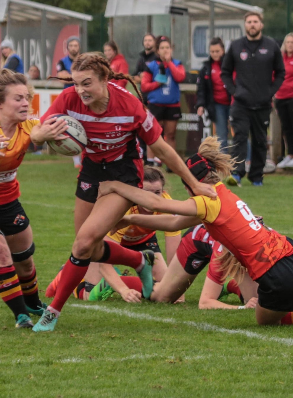 Gloucester-Hartpury's Kelly Smith (ball in hand) scored two tries for her side (Gloucester-Hartpury Twitter)