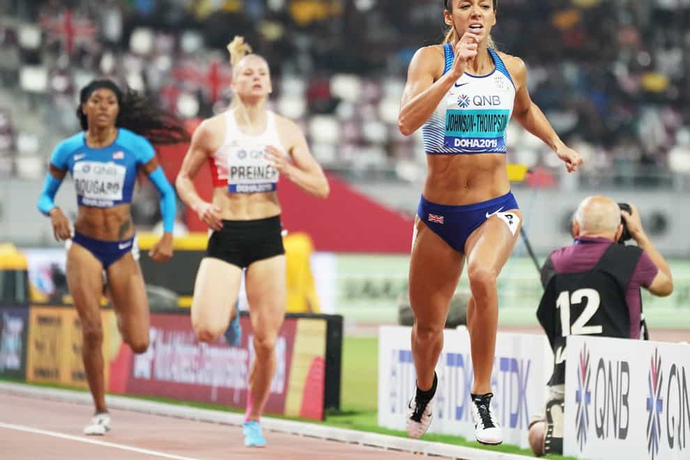 Johnson-Thompson strides to another PB in the 800m on the way to the World title in Doha (PA Images)