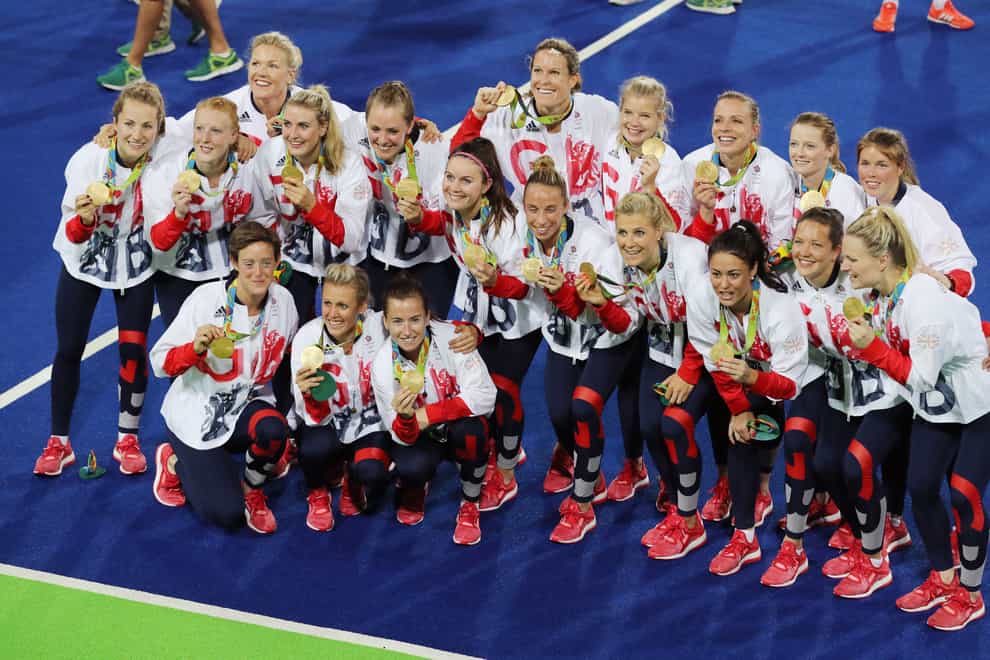 Team GB hockey women celebrating gold at the Rio 2016 Olympic Games (PA Images)