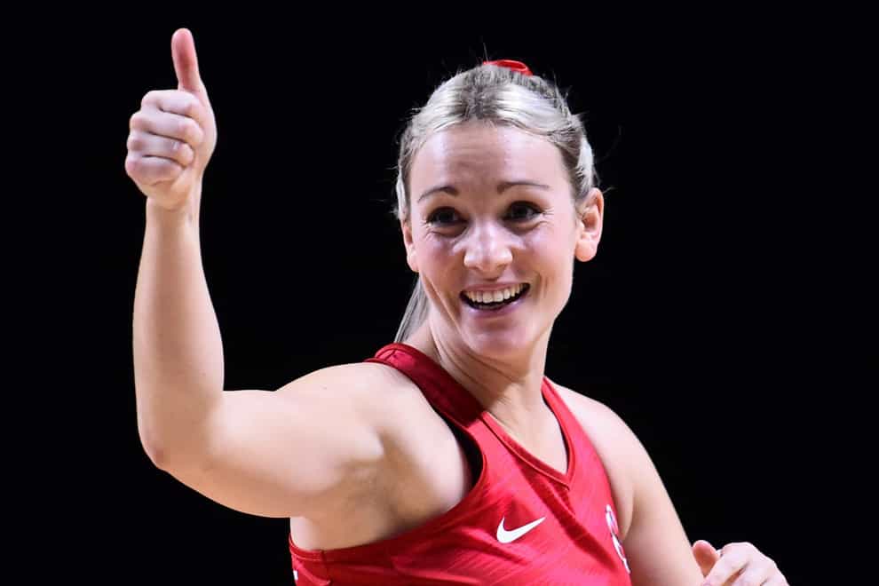 Thumbs up from captain Natalie Haythornthwaite after her team clinched the series win (twitter: @EnglandNetball)