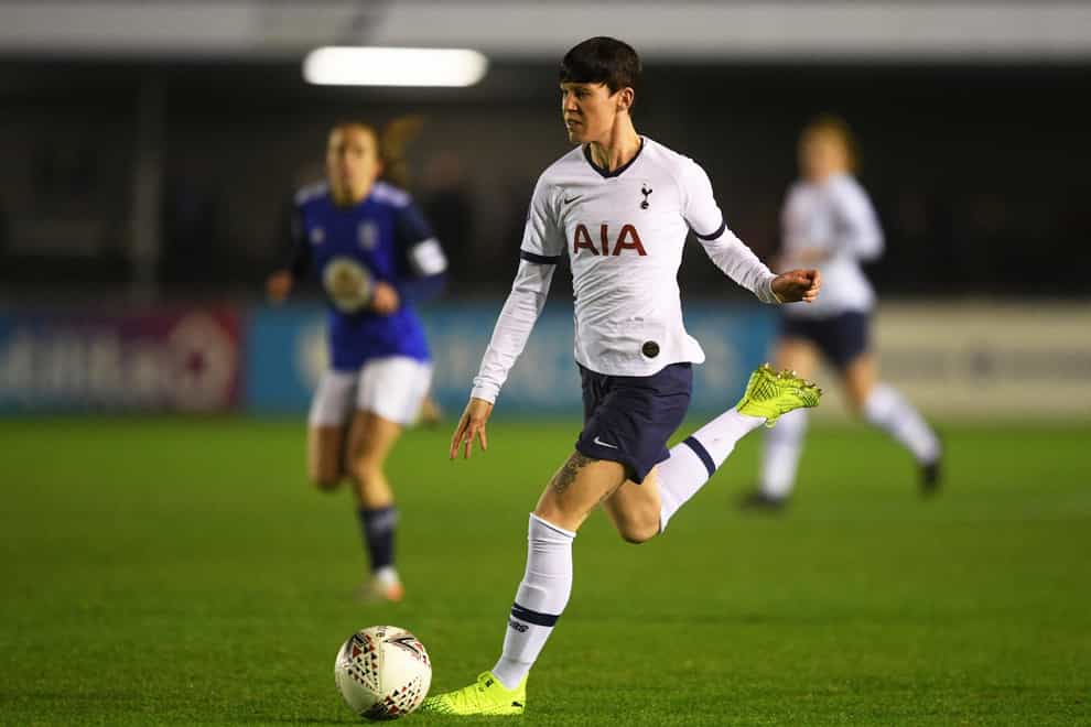 Spurs' Ashleigh Neville in action during tonight's draw (Twitter: Tottenham Hotspur Women)