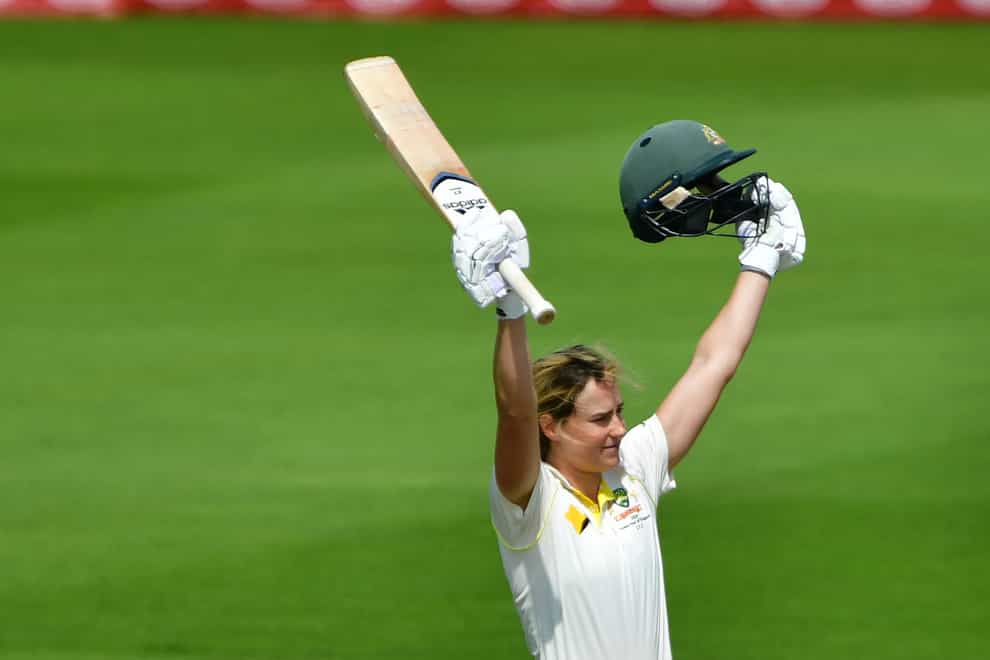Perry celebrates reaching one hundred in the Women's Ashes (PA Images)