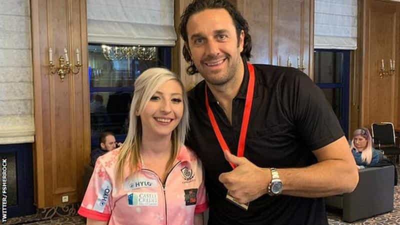 Sherrock and Italian football legend Luca Toni paired up for the celebrity darts event (Twitter: @FSherrock)