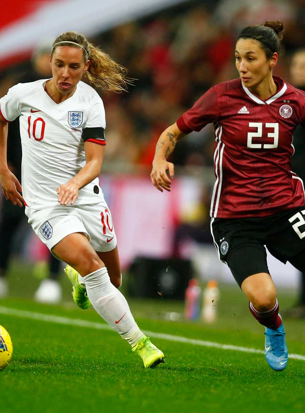 Nobbs, left, playing at Wembley for England last November (PA Images)