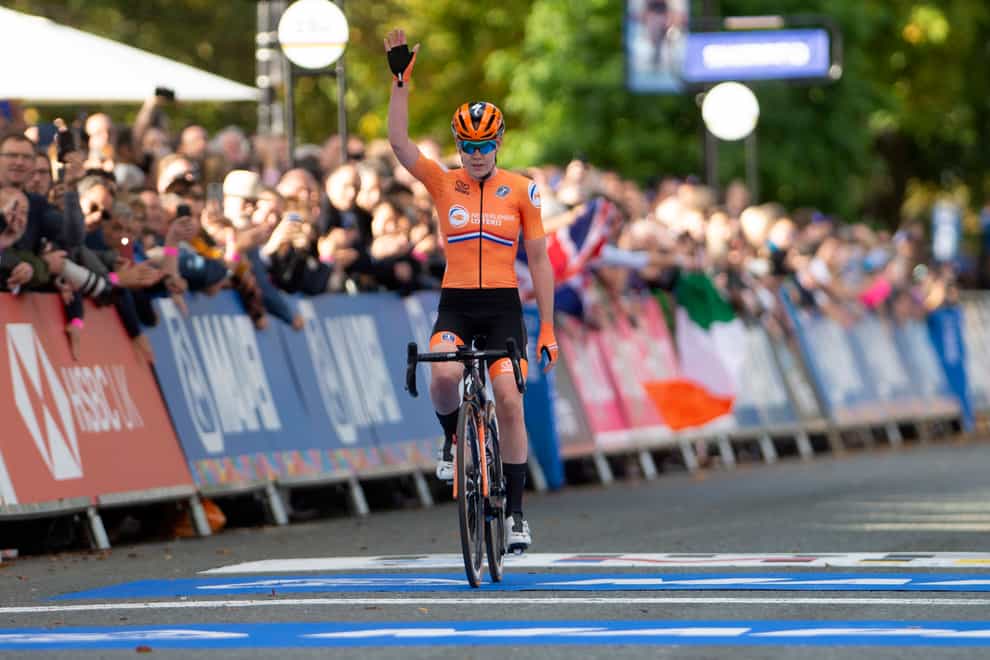Van der Breggen celebrated finishing second behind team-mate Annemiek van Vleuten in the 2019 world road race championships (PA Images)