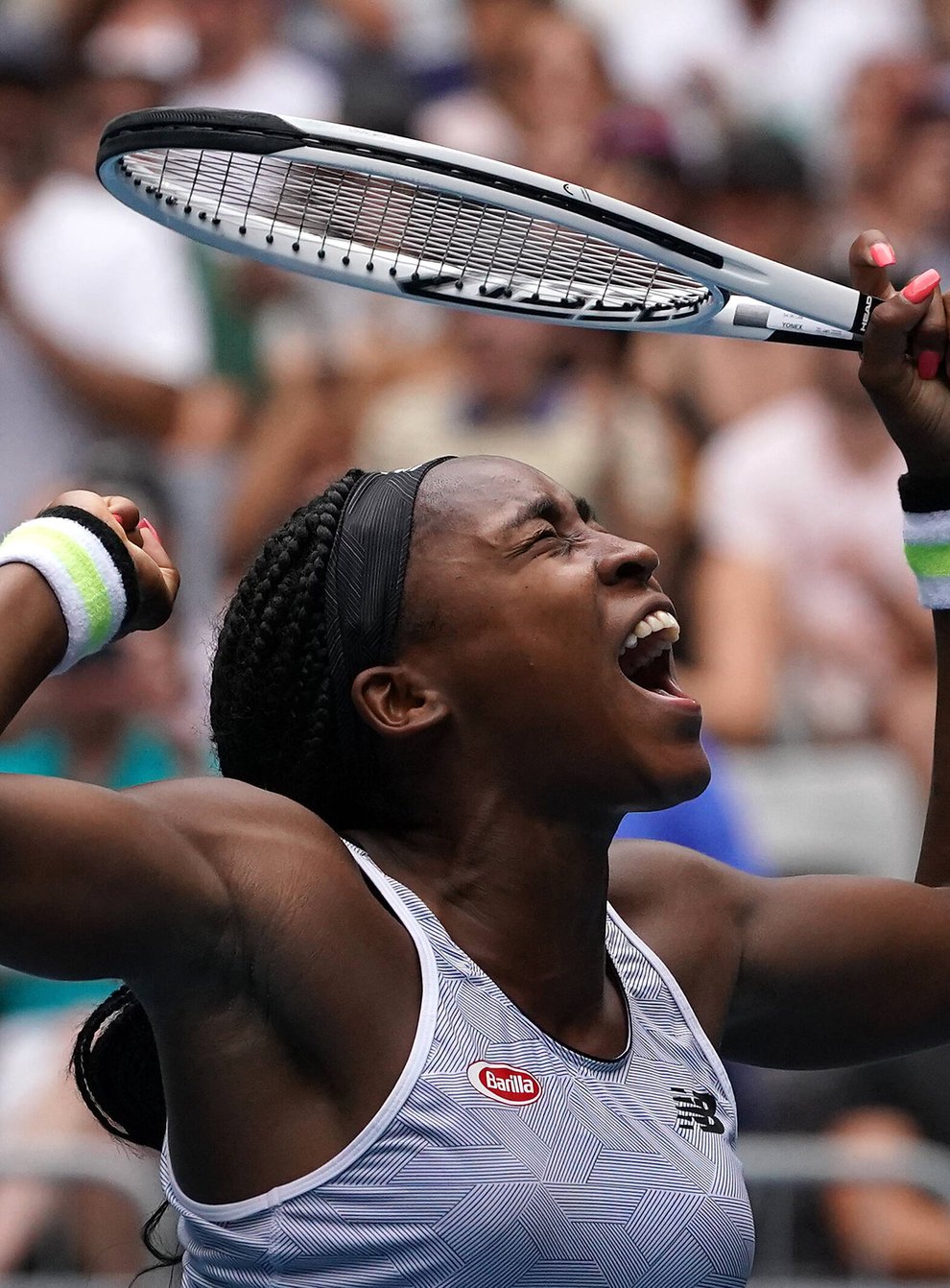 Teen sensation Coco Gauff celebrates her victory (PA Images)
