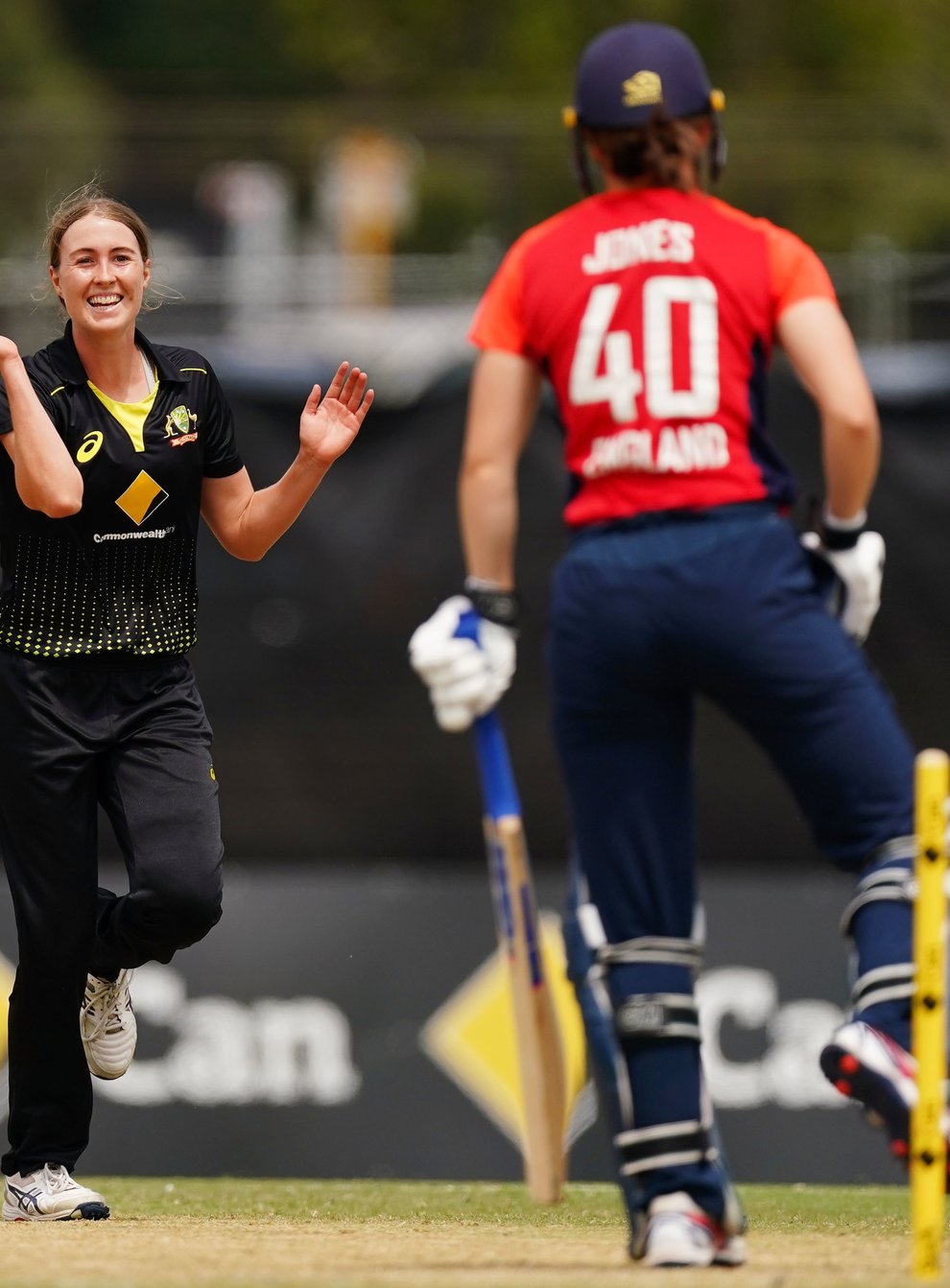 Tayla Vlaeminck celebrates the wicket of Amy Jones (PA Images)