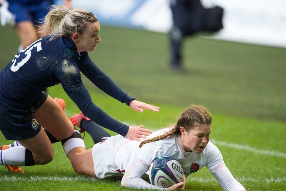 Jess Breach scores for England in their victory over Scotland (PA Images)