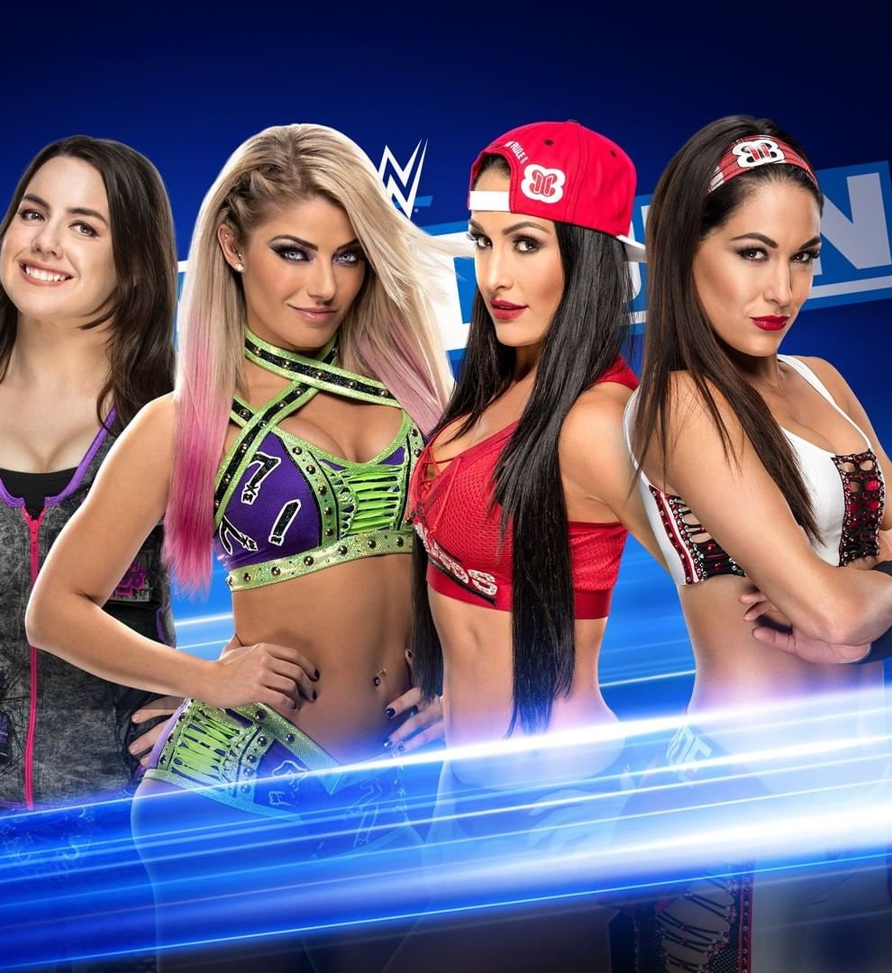 Brie (right) and Nikki (second from right) will join Alexa Bliss (second left) and Nikki Cross on Friday's show (Instagram: WWE)