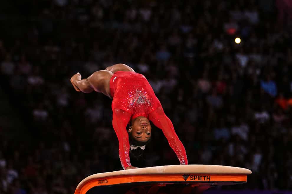 Simone Biles in action on the vault (PA Images)