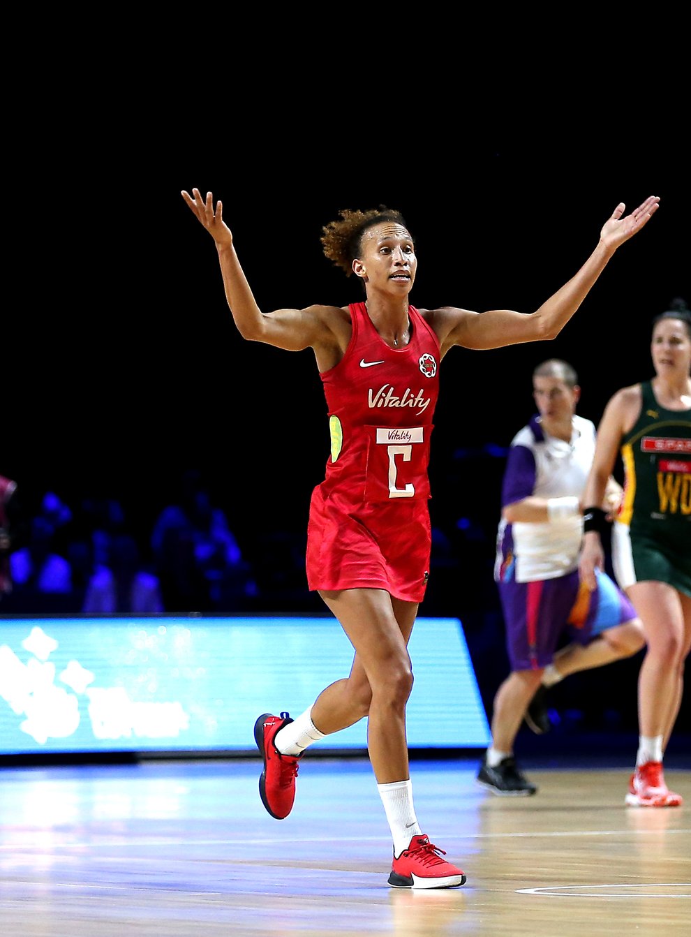 Guthrie in action for the Roses at the Vitality Netball World Cup in Liverpool (PA Images)
