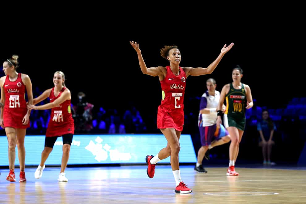 Guthrie in action for the Roses at the Vitality Netball World Cup in Liverpool (PA Images)