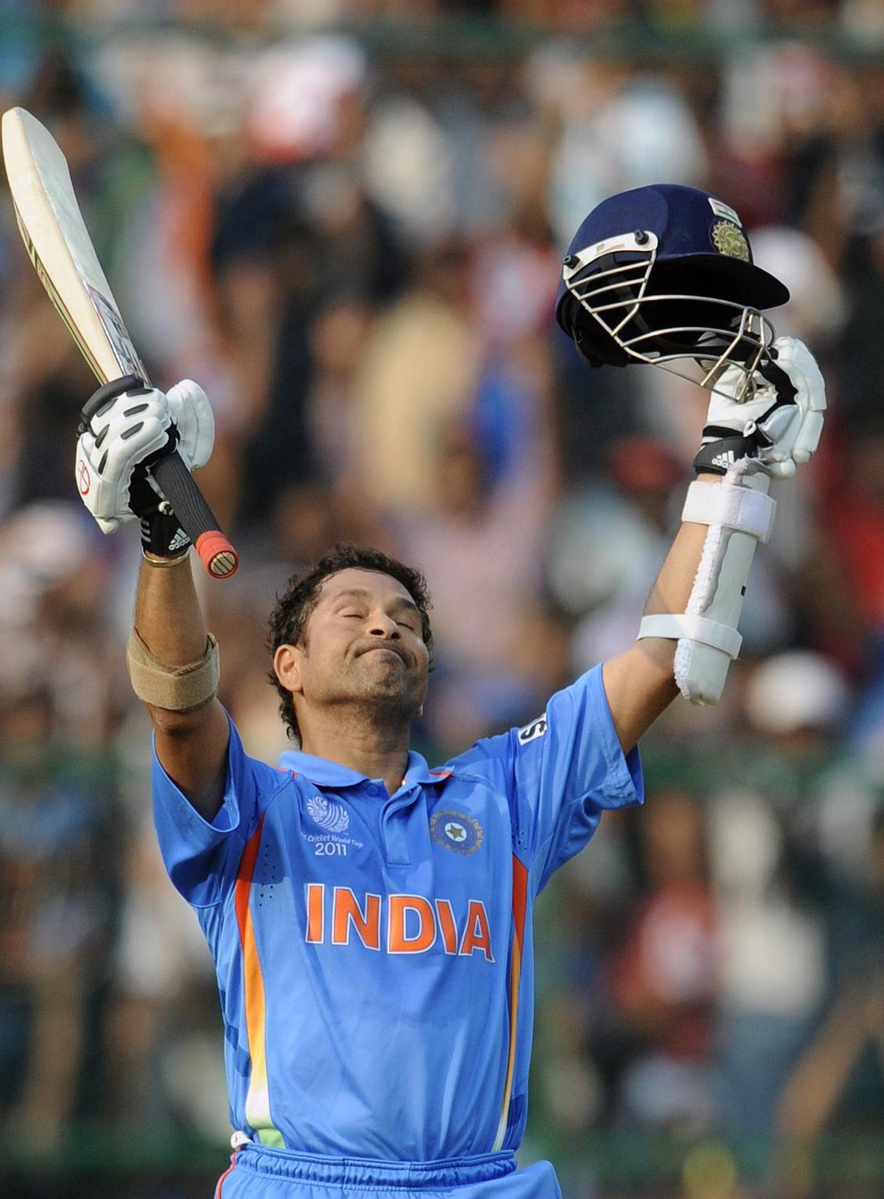 Tendulkar celebrates scoring a century on the way to India's 2011 World Cup victory (PA Images)