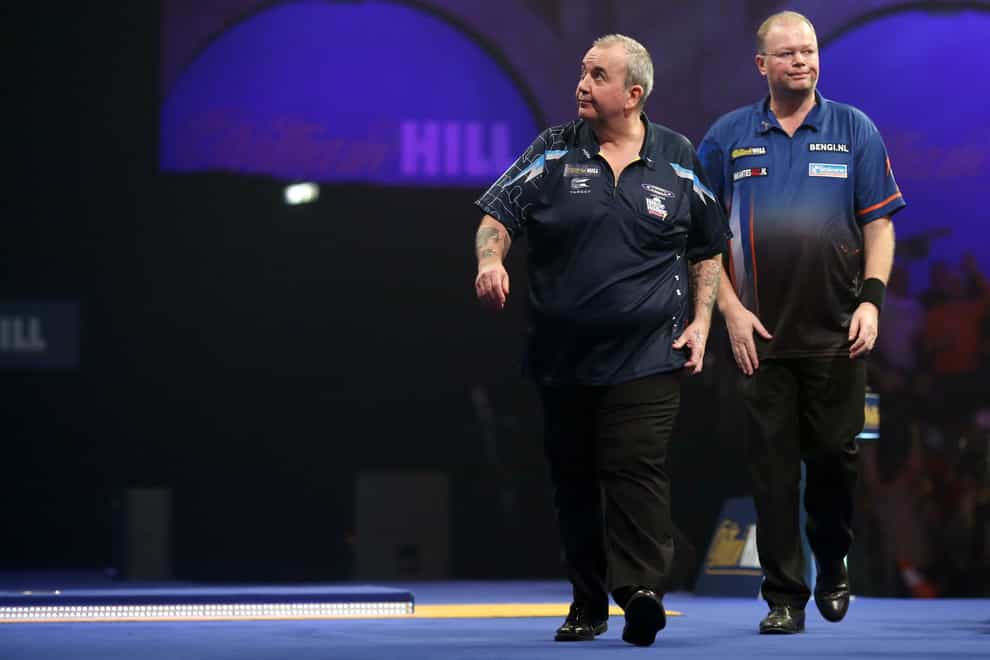 Raymond van Barneveld (left) faced off against Phil Taylor in virtual match (PA Images)