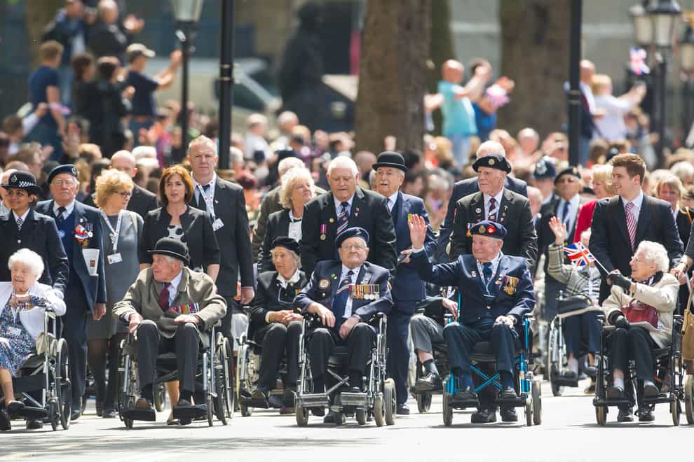 Veterans take part in the VE Day 70th anniversary parade in London in 2015. This  year's events have had to be shelved (PA Images)
