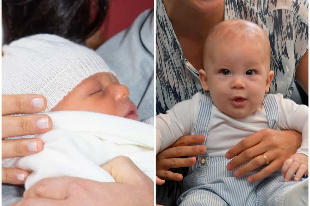 Archie, who is one today, as a newborn and at nearly five months old (PA Images)