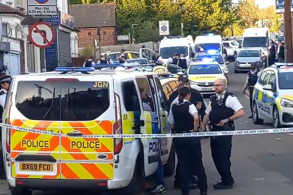 The scene in Hendon, north-west London, on Wednesday evening after a police officer was attacked