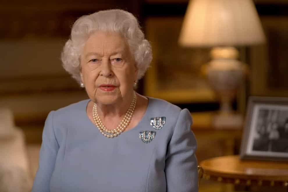 The Queen delivers a televised address to mark the 75th anniversary of VE Day. This should work as a FI for now - can be captioned (Screengrab/PA)
