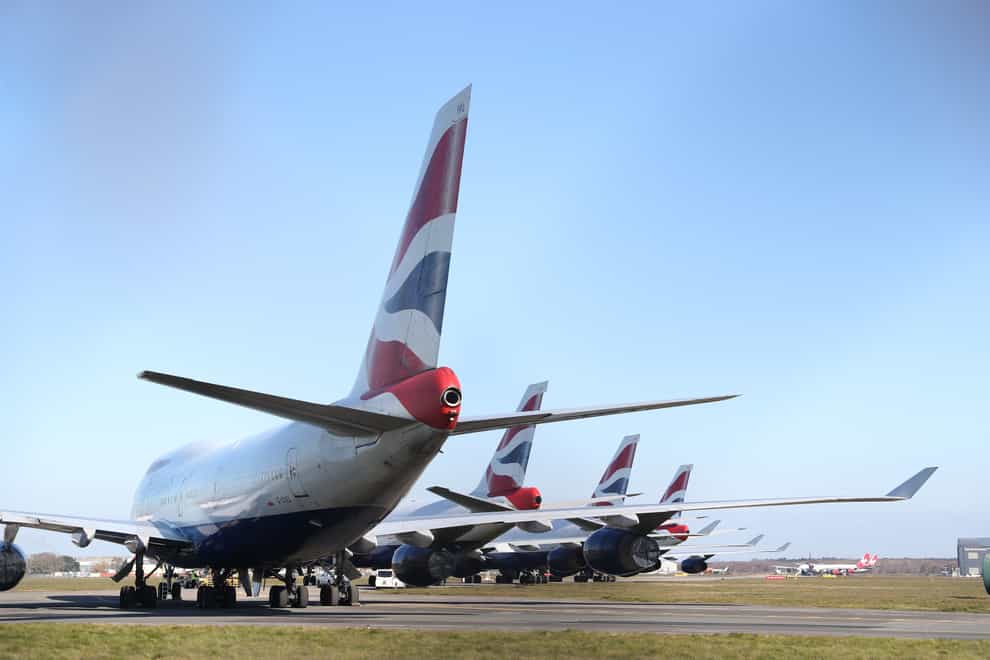 British Airways Boeing 747 aircraft parked at Bournemouth airport (Andrew Matthews/PA)