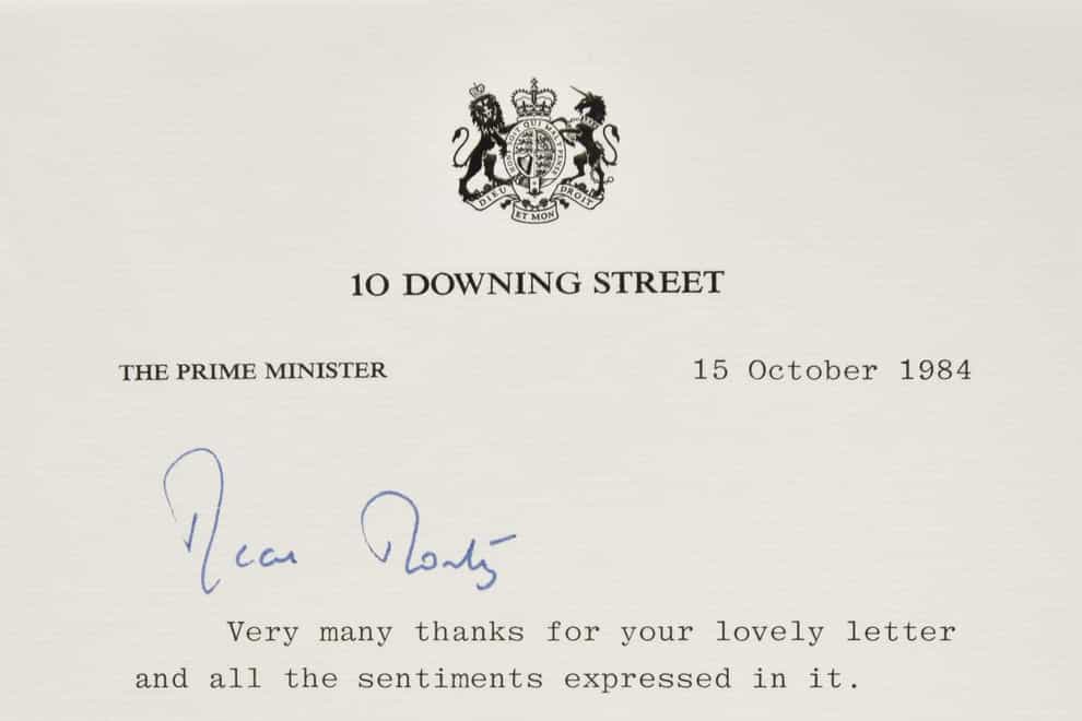 A letter by Margaret Thatcher
