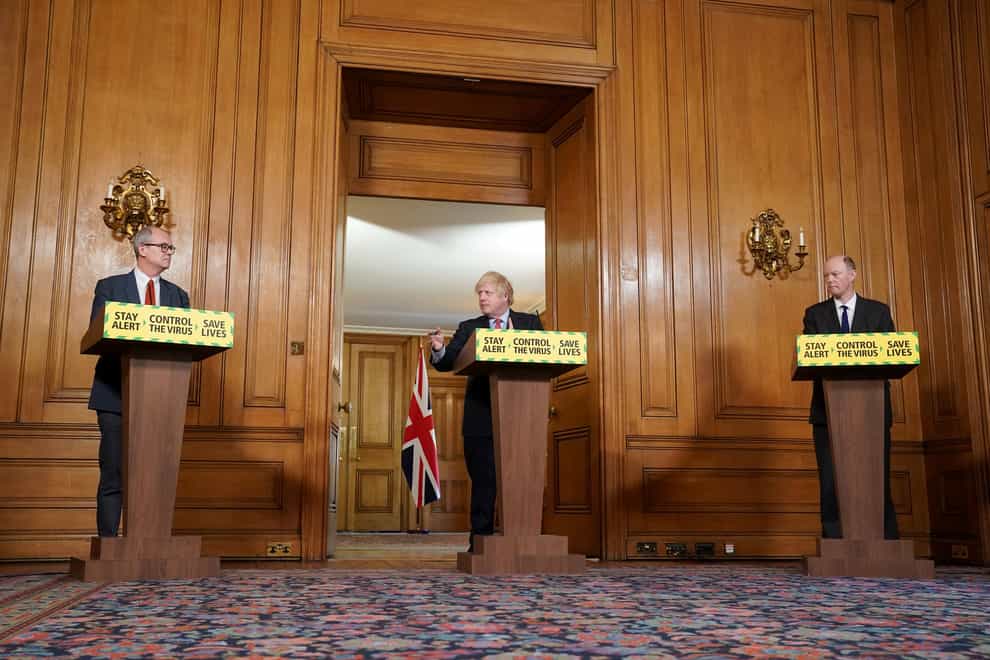 Sir Patrick Vallance, Boris Johnson and Professor Chris Whitty