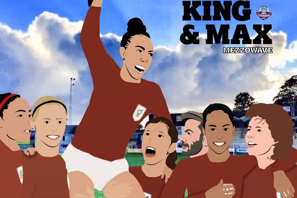 Jess is held aloft by icons of the women's game in the track's artwork