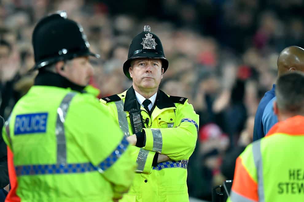 Police officers at Anfield