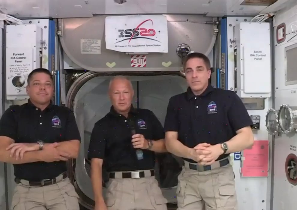 Astronauts Bob Behnken and Doug Hurley, with Chris Cassidy on the ISS