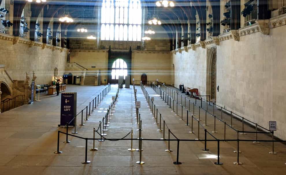 The queuing system which has been put in place at Westminster Hall in the Palace of Westminster