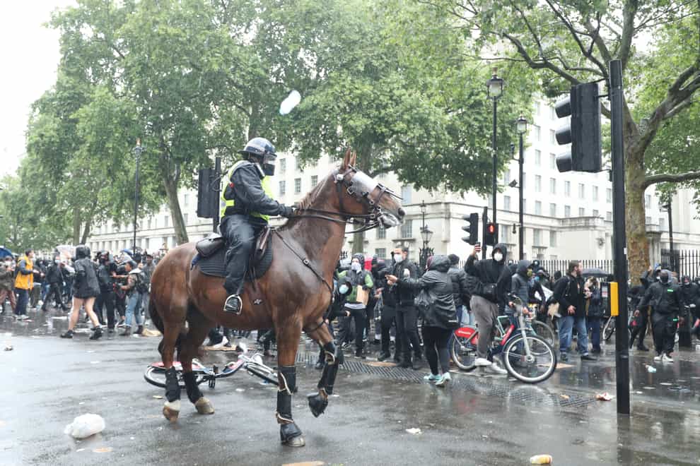 Mounted police in Whitehall following a Black Lives Matter protest