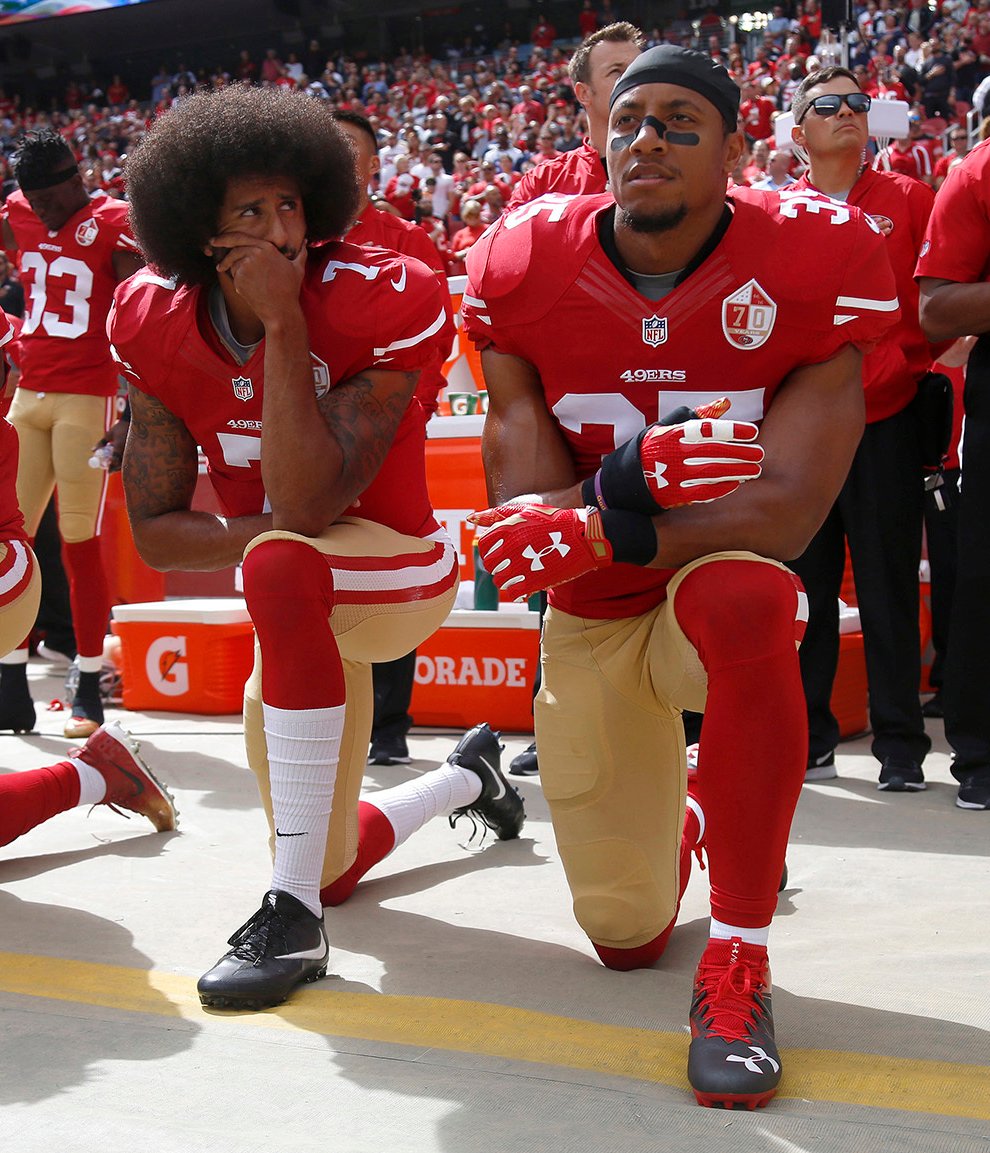 NFL player Colin Kaepernick knelt during the national anthem in 2016 to bring attention to police brutality and racism in the US