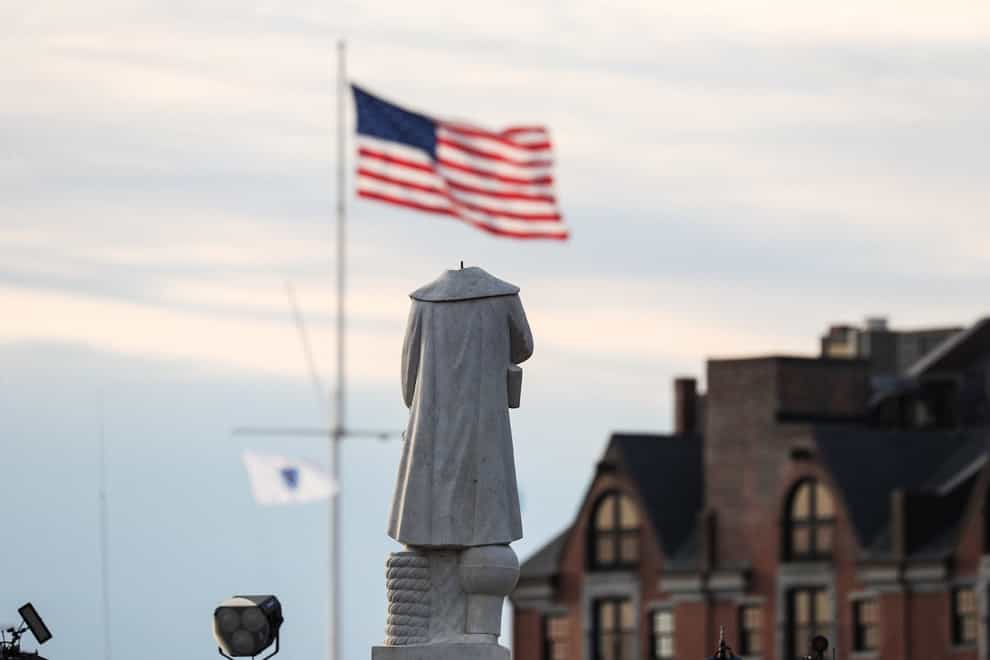 The beheaded statue following protests in Boston