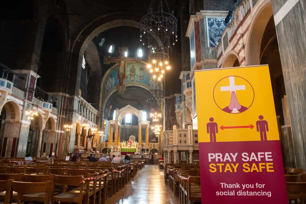 Social distancing signage at Westminster Cathedral