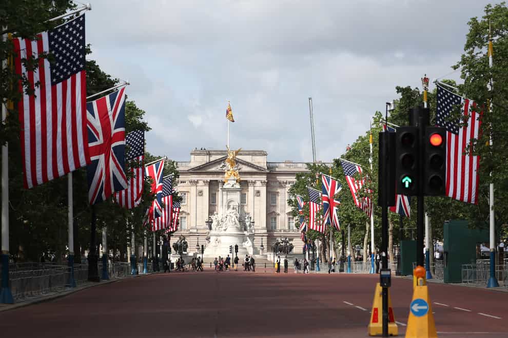 Flags on the Mall leading up to Buckingham Palace (Steve Parsons/PA)