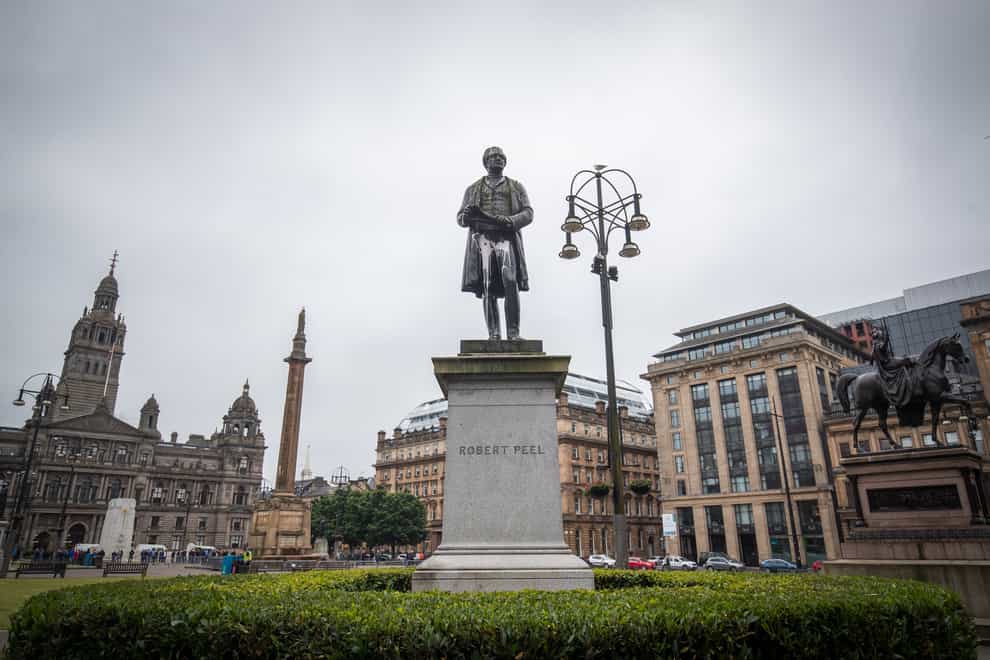 A statue of Sir Robert Peel, the prime minister whose father had links to the slave trade, in George Square, Glasgow (Jane Barlow/PA).