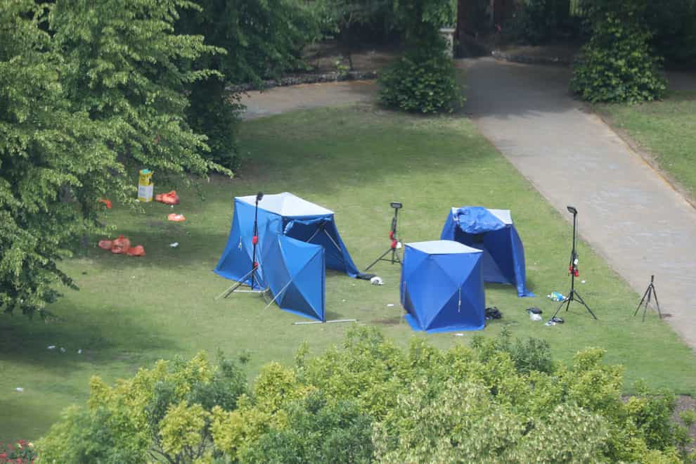 Police tents in Forbury Gardens