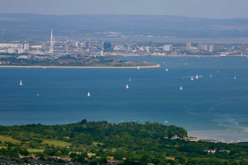 An aerial view of Portsmouth from Fishbourne on the Isle of Wight