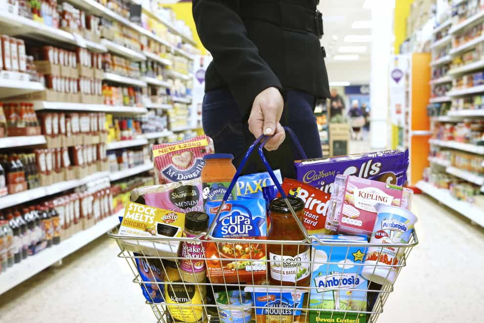 A supermarket basket full of Premier Foods products