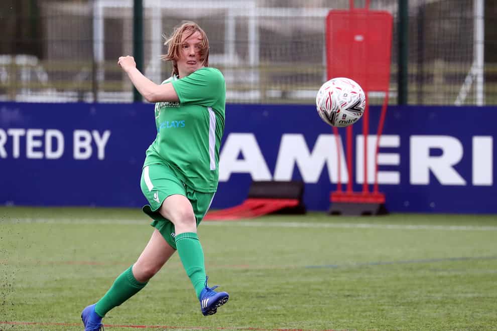 Tracey Crouch MP of the UK Parliamentary Women's Football Club in action during their match against Lewes FC Women’s Vets 