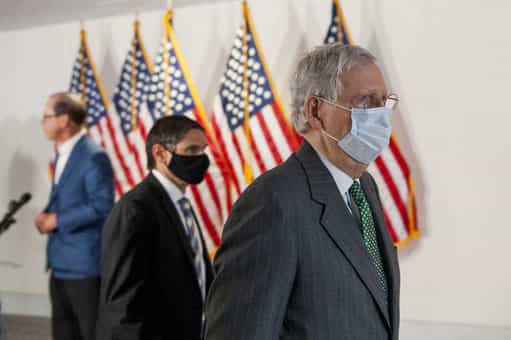 Playing it safe: Majority Leader Mitch McConnell at Capitol Hill in Washington, with facemask in situ