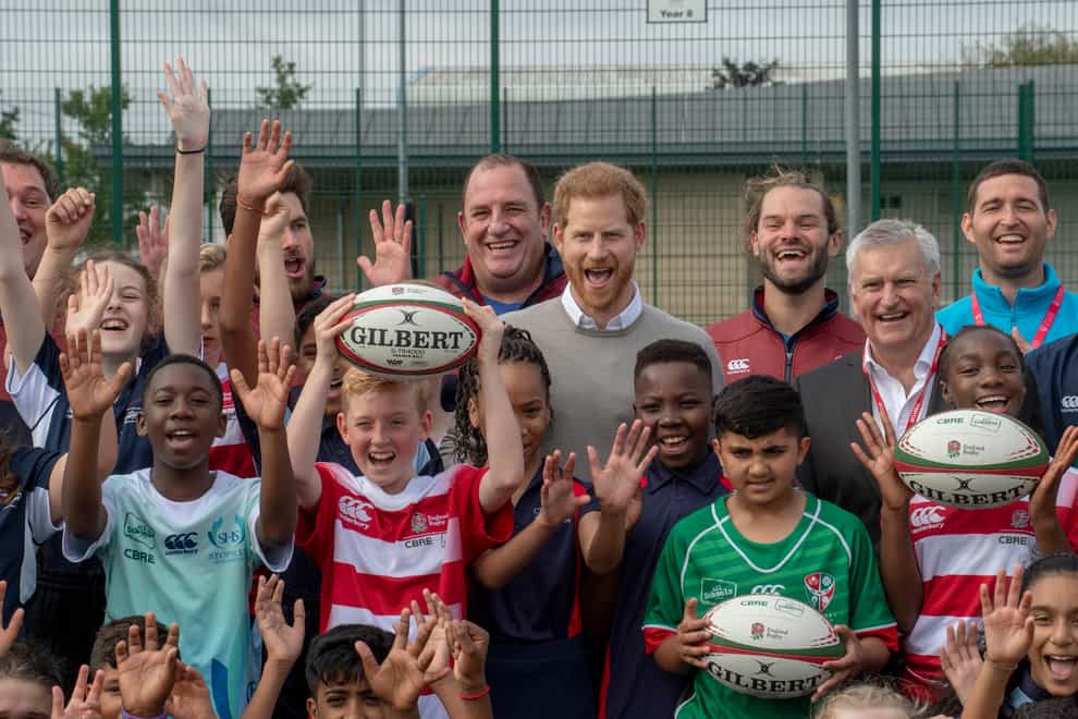 The Duke of Sussex during a visit to the Rugby Football Union All Schools Programme in 2019