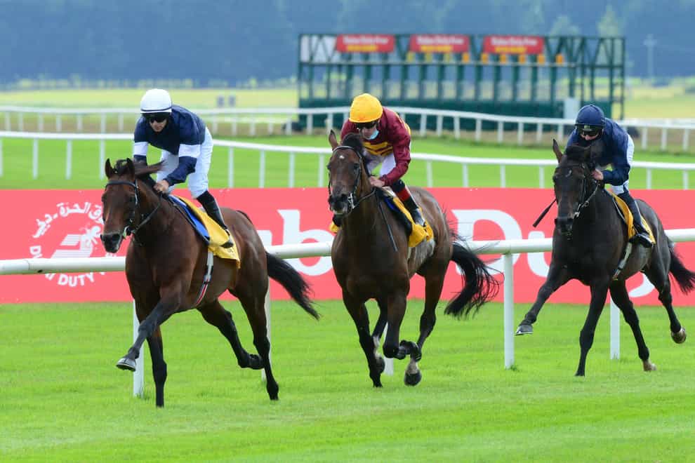 Buckhurst and Wayne Lordan (left) lead the way in the Dubai Duty Free Alleged Stakes at the Curragh