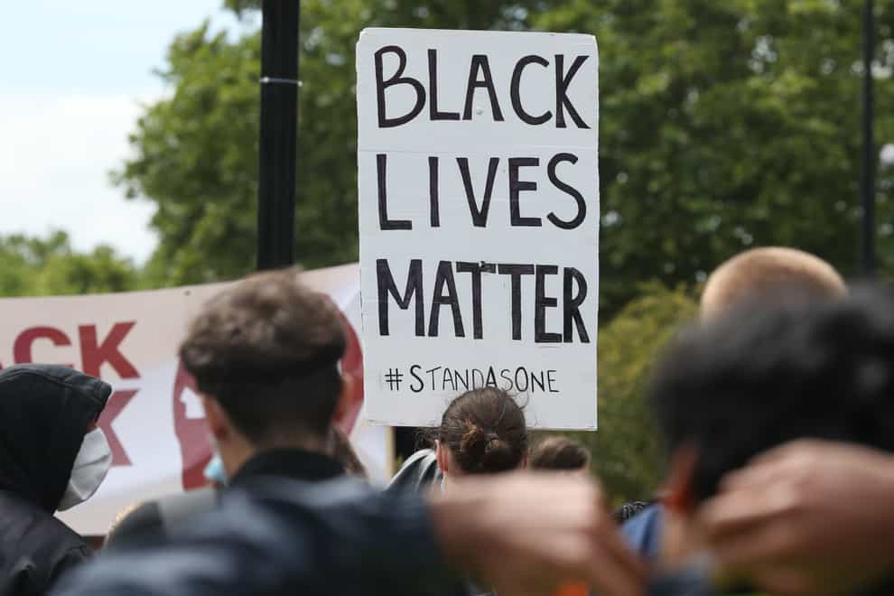 Demonstators during a Black Lives Matter protest at Marble Arch, central London