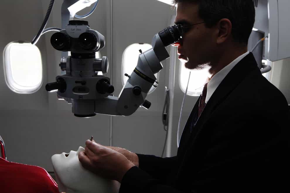 An ophthalmologist at work