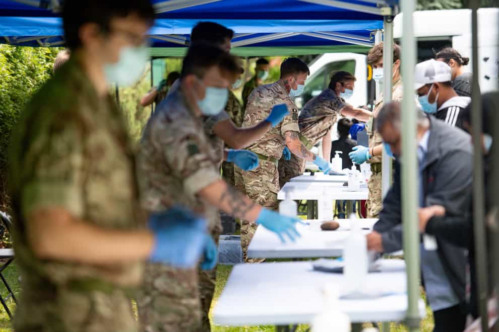 Members of the military at a Covid-19 testing centre in Spinney Hill Park in Leicester